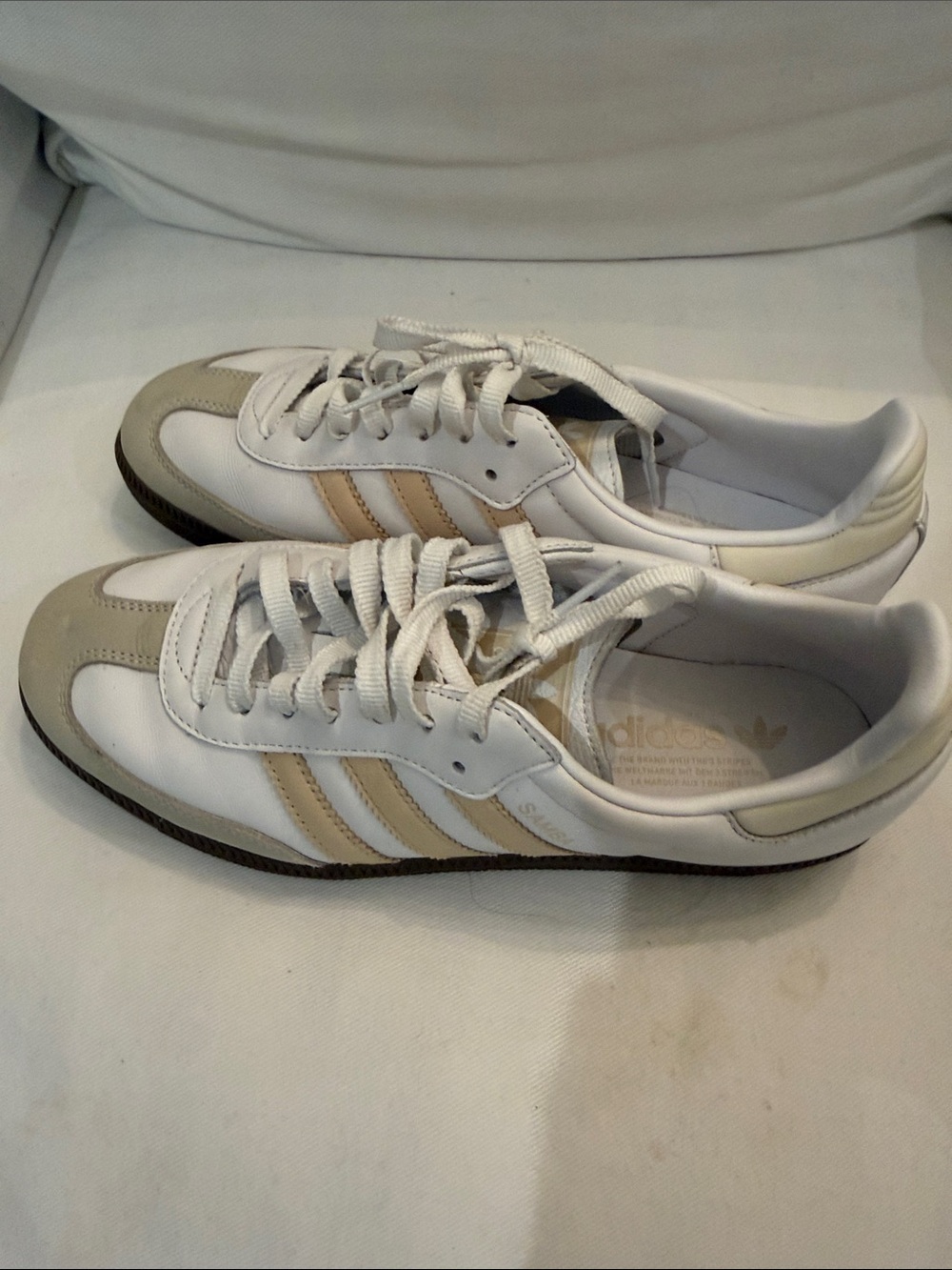 White and Beige Lace-Up Sneakers - Picture 4 of 7